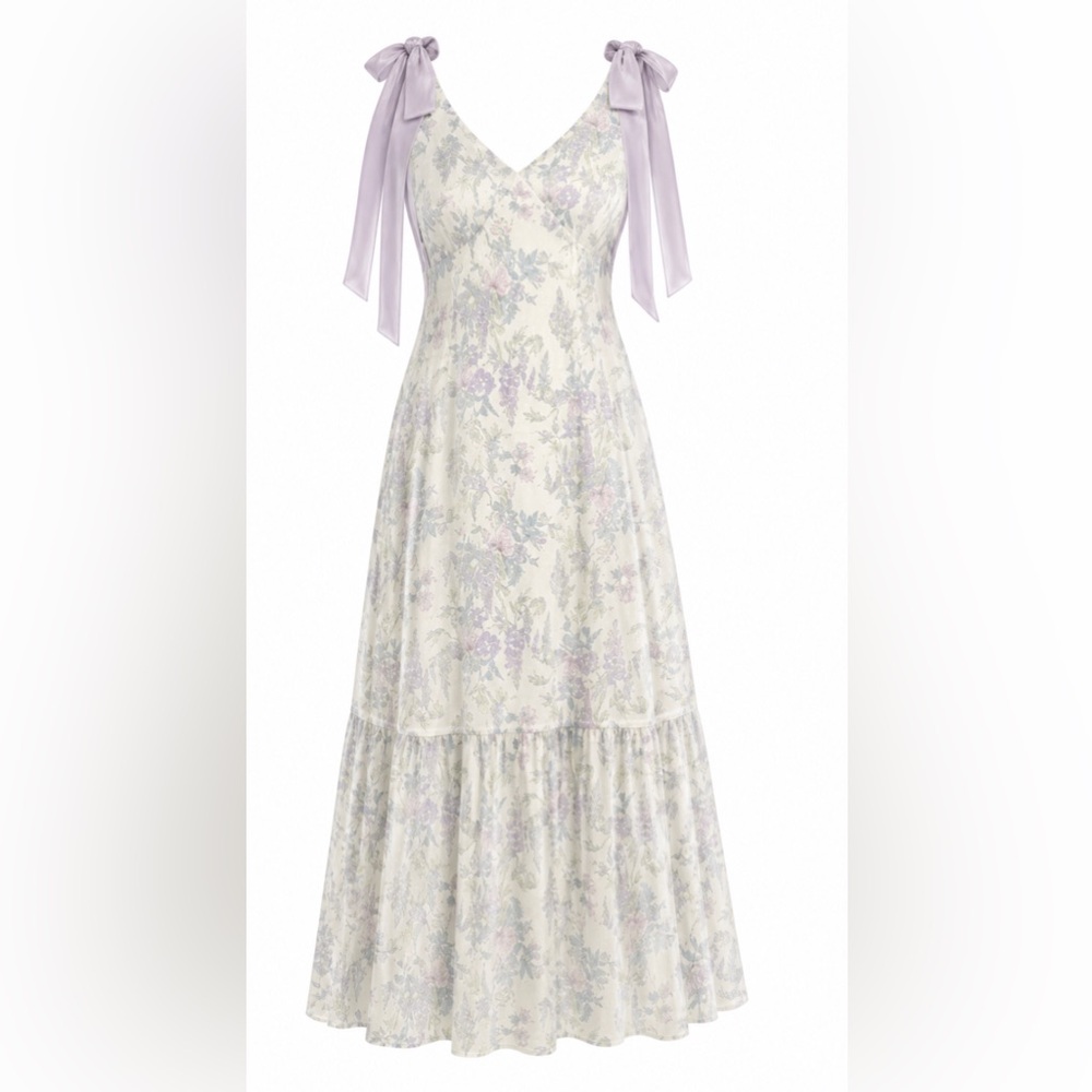 Bridgerton lilac multi floral garden v-neck tiered maxi Slip Dress‎ size medium